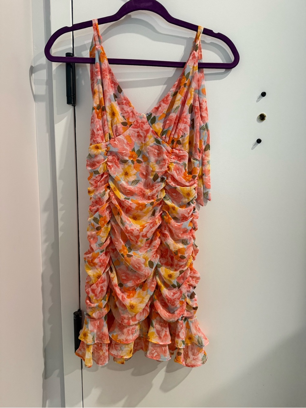 NWT Kohl's Floral Ruffle Mini Dress - Pink, Yellow & Green